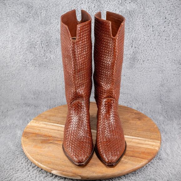 Cole Haan Boots Tobacco Brown 5.5 B Leather Basket Weave Made in Brazil READ - Picture 2 of 10